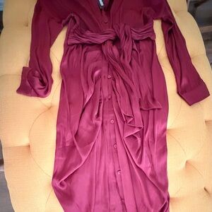 Satin Burgundy Steve Madden Button-Front Wrap Dress